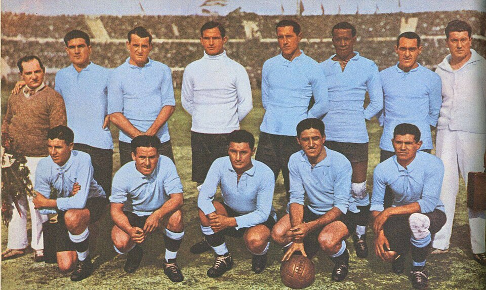 The Uruguay national football team squad photographed in 1930, winners of the first World Cup